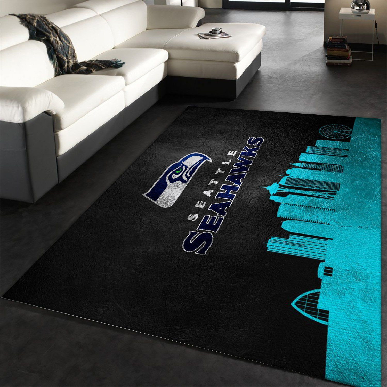 Seattle Seahawks Skyline Rectangle Area Rug – Full Print Carpet For Living Room & Bedroom Home Decor