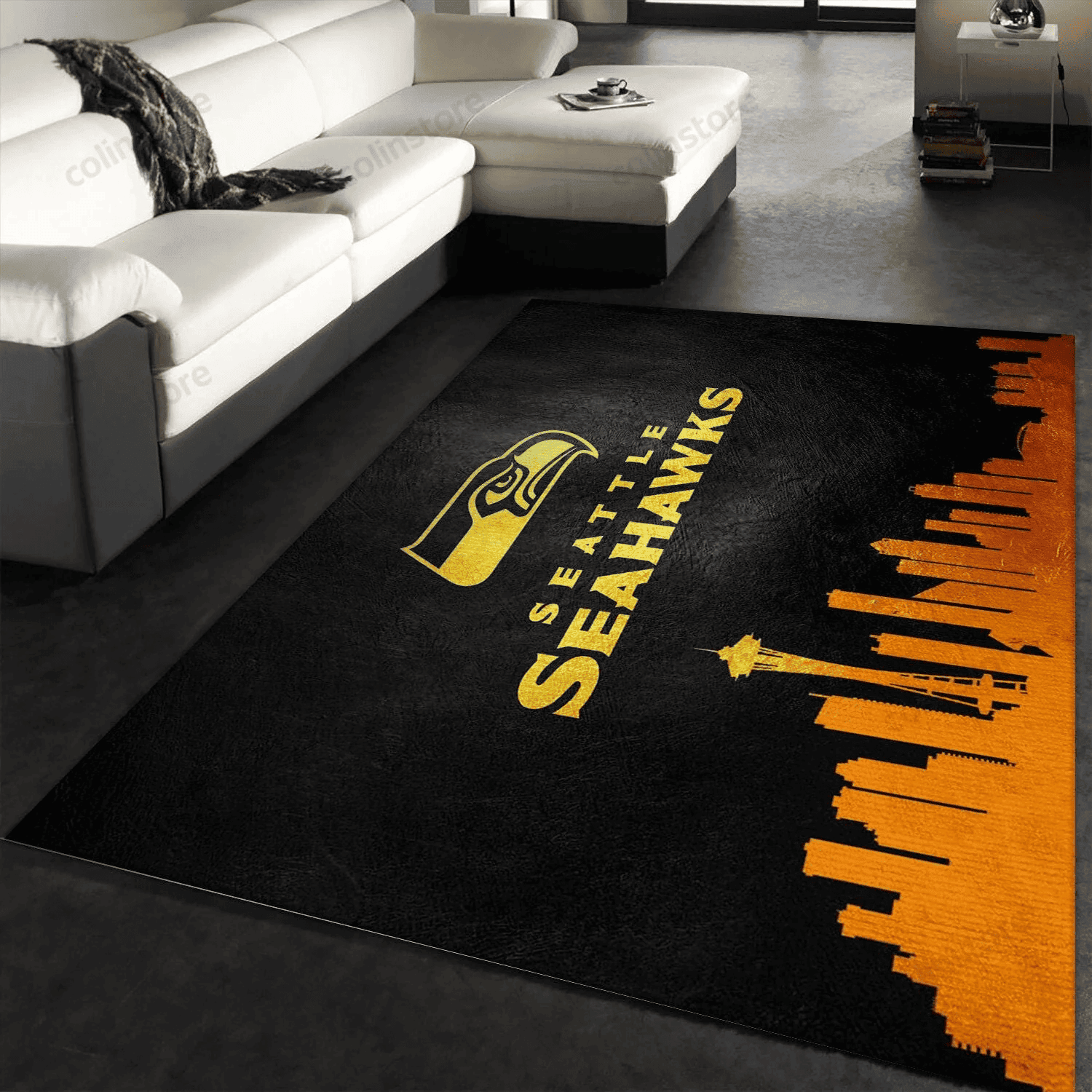 Seattle Seahawks Skyline Rectangle Area Rug – Full Print Carpet For Living Room & Bedroom Home Decor
