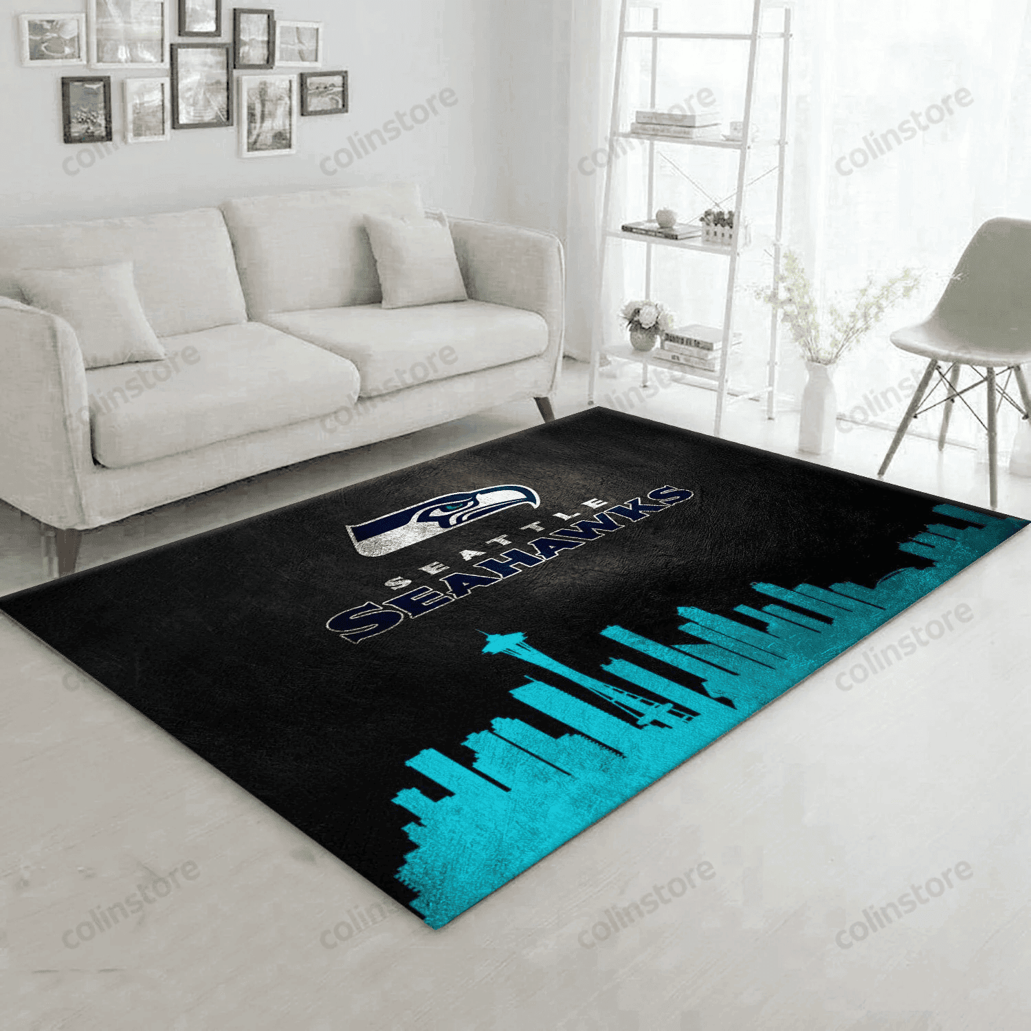 Seattle Seahawks Skyline Team Logos Rectangle Area Rug – Full Print Carpet For Living Room & Bedroom Home Decor