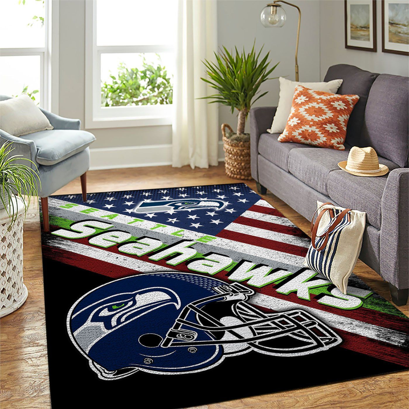 Seattle Seahawks Team Logo American Rectangle Area Rug – Full Print Carpet For Living Room & Bedroom Home Decor