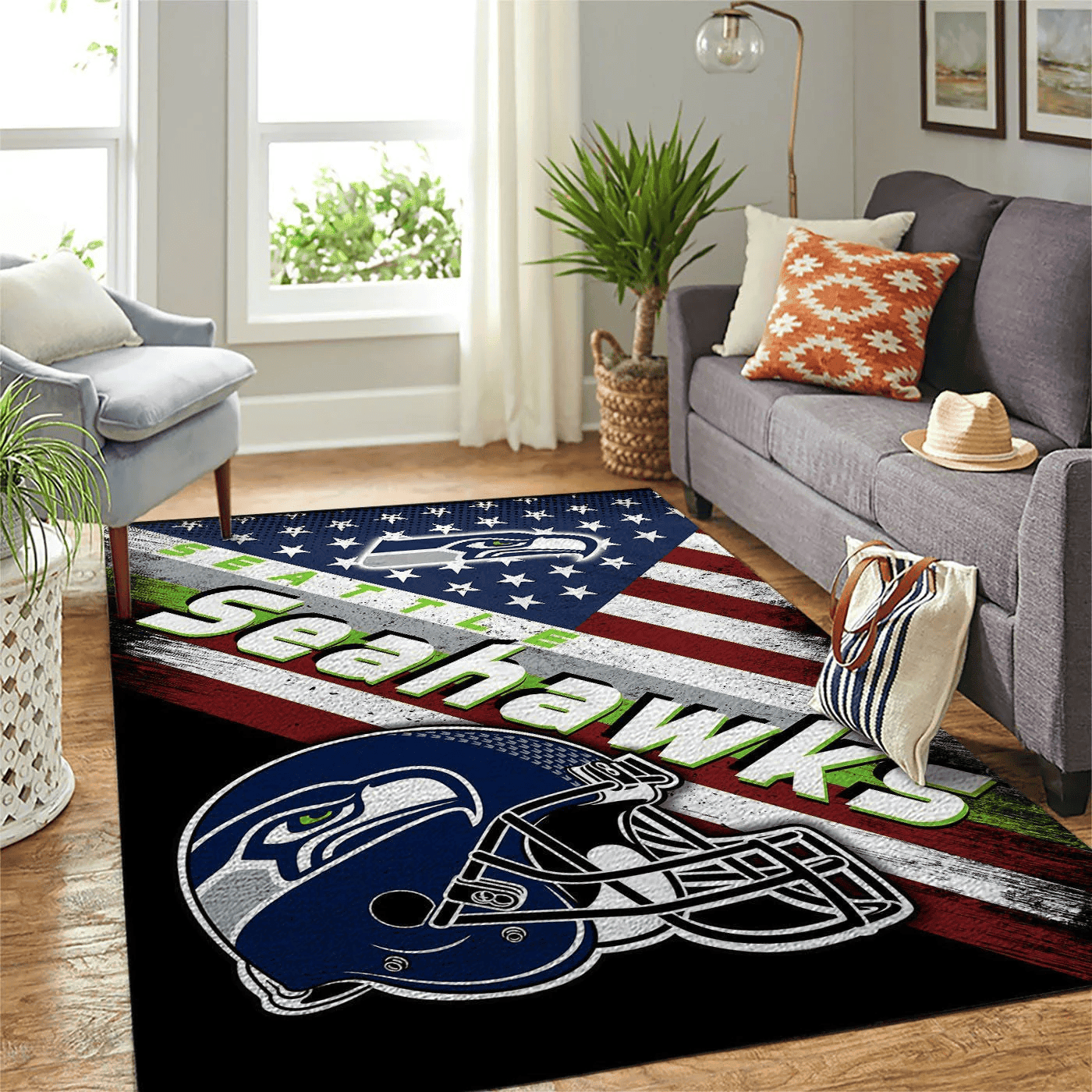 Seattle Seahawks Team Logo American Rectangle Area Rug – Full Print Carpet For Living Room & Bedroom Home Decor