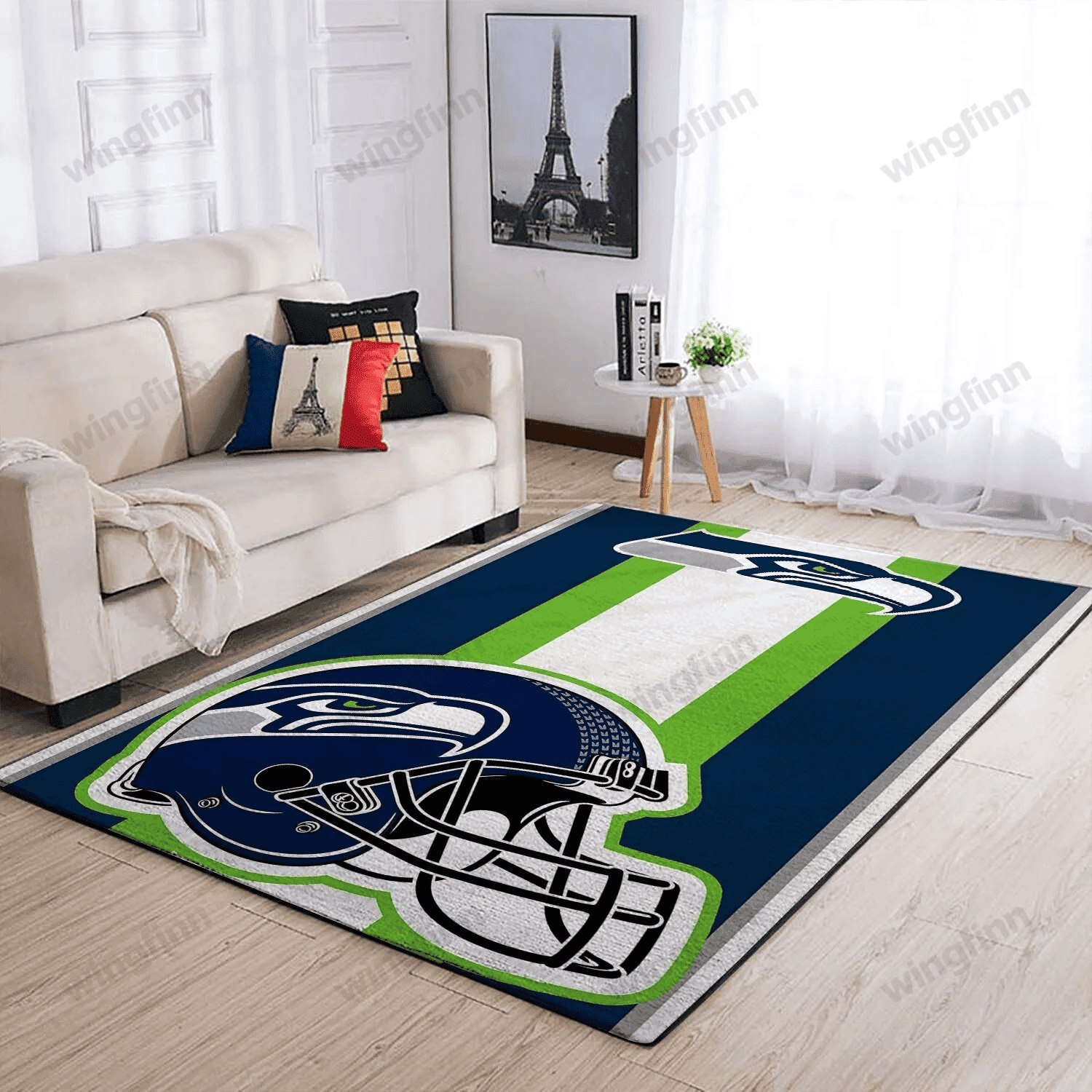 Seattle Seahawks Team Logo Rectangle Area Rug – Full Print Carpet For Living Room & Bedroom Home Decor