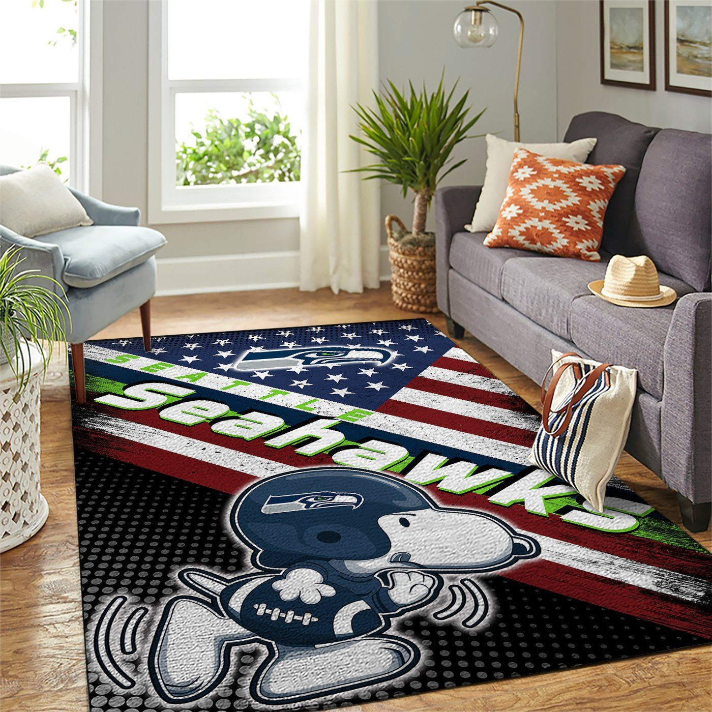 Seattle Seahawks Team Logo Snoopy Us Rectangle Area Rug – Full Print Carpet For Living Room & Bedroom Home Decor