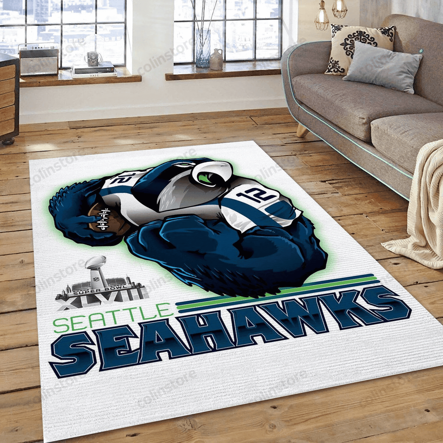 Seattle Seahawks Team Rectangle Area Rug – Full Print Carpet For Living Room & Bedroom Home Decor