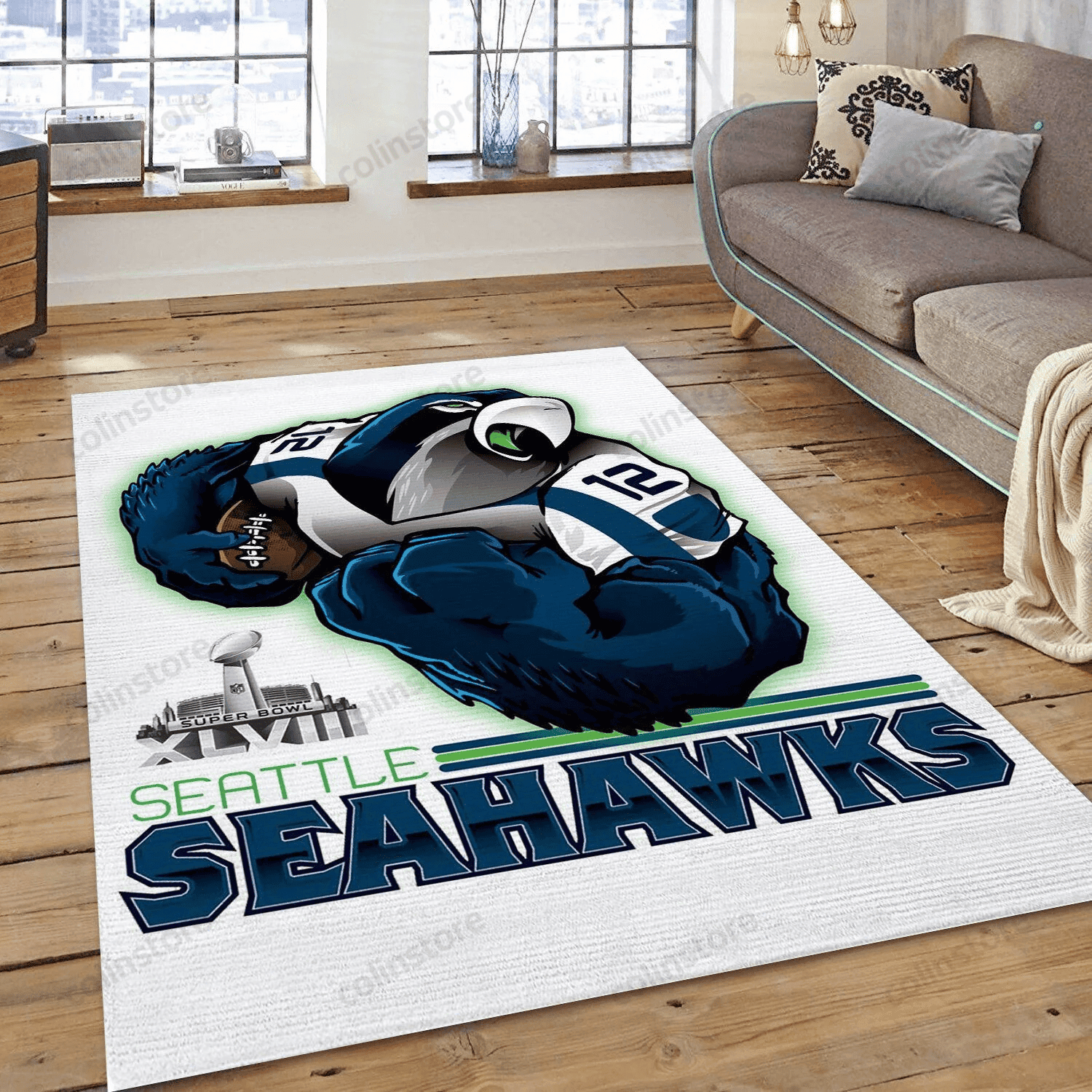 Seattle Seahawks Team Rectangle Area Rug – Full Print Carpet For Living Room & Bedroom Home Decor
