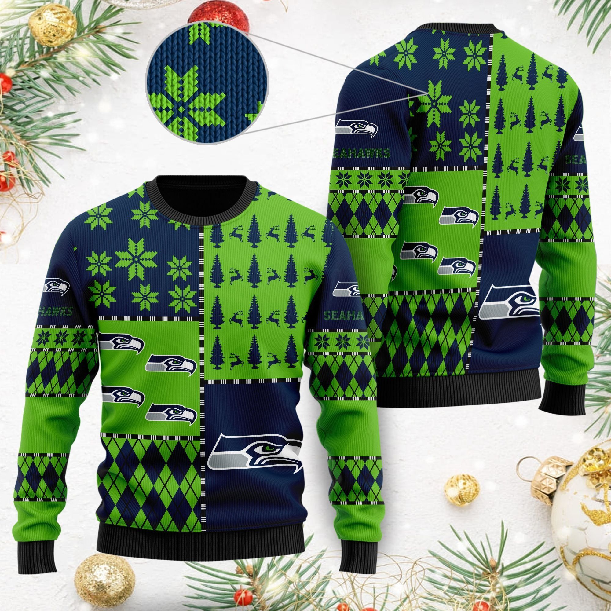 Seattle Seahawks Ugly Christmas Sweater Full Size For Sale Best Christmas Gift For Seahawks Fans
