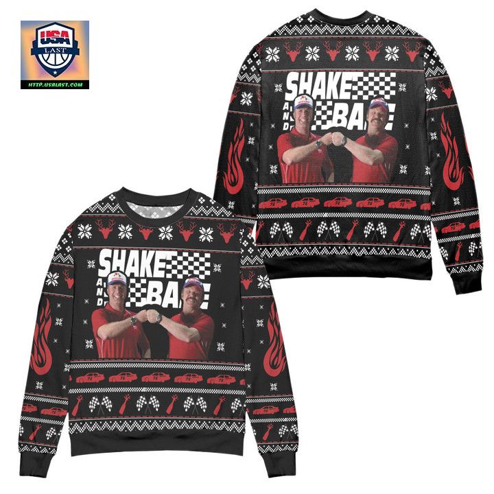 Shake And Bake Talladega Nights Reindeer Pattern Ugly Christmas Sweater Black
