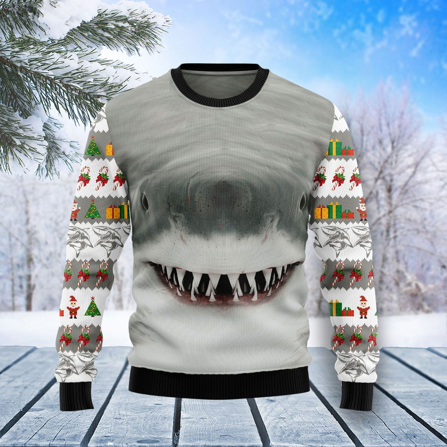Shark Cute Face Ugly Christmas Sweater, Perfect Holiday Gift