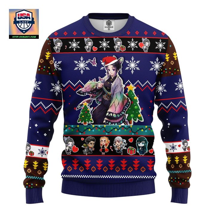 Shinobu Kocho Demon Slayer Anime Ugly Christmas Sweater Blue 1 Amazing Gift Idea Thanksgiving Gift