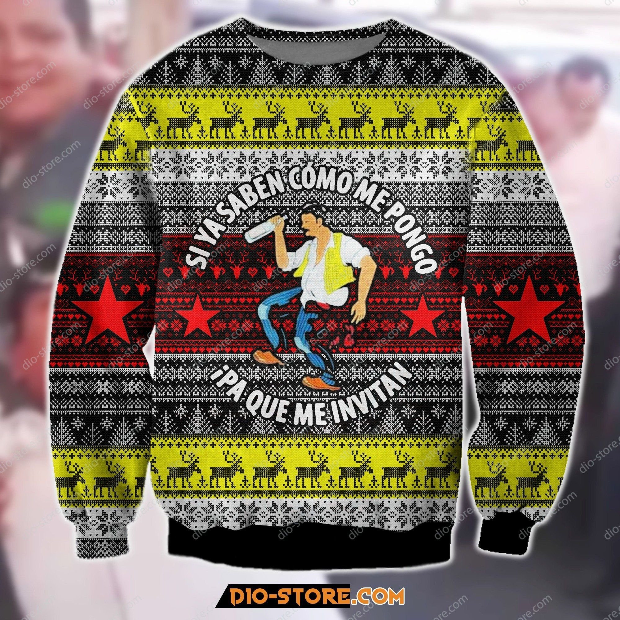 Si Ya Saben Como Me Pongo Paque Me Invitan Stars Pattern For Unisex Ugly Christmas Sweater