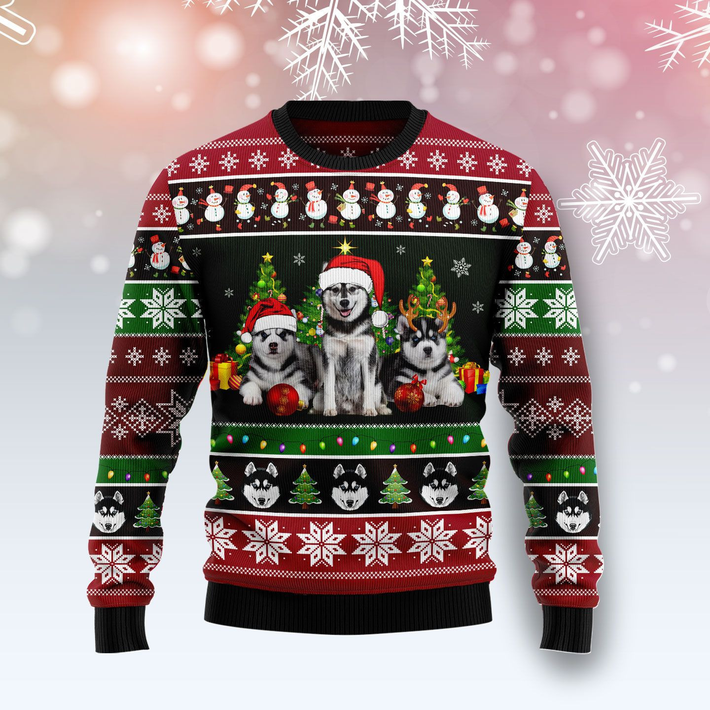 Siberian Husky Group Beauty Ugly Christmas Sweater, Perfect Holiday Gift