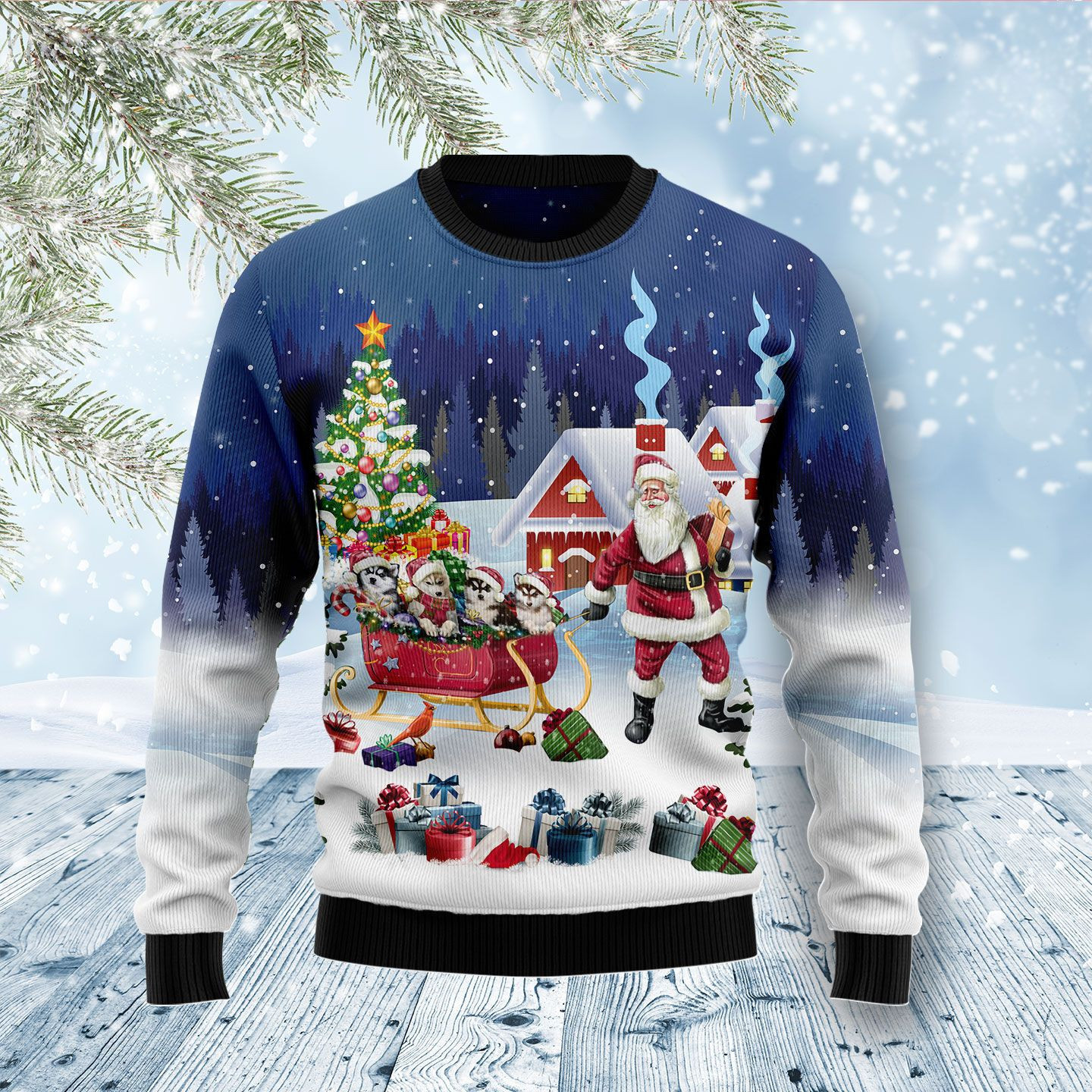 Siberian Husky Santa Ugly Christmas Sweater, Perfect Holiday Gift