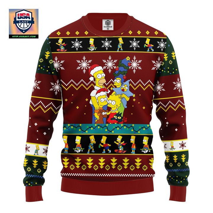 Simpson Family Ugly Christmas Sweater Red Brown 1 Amazing Gift Idea Thanksgiving Gift