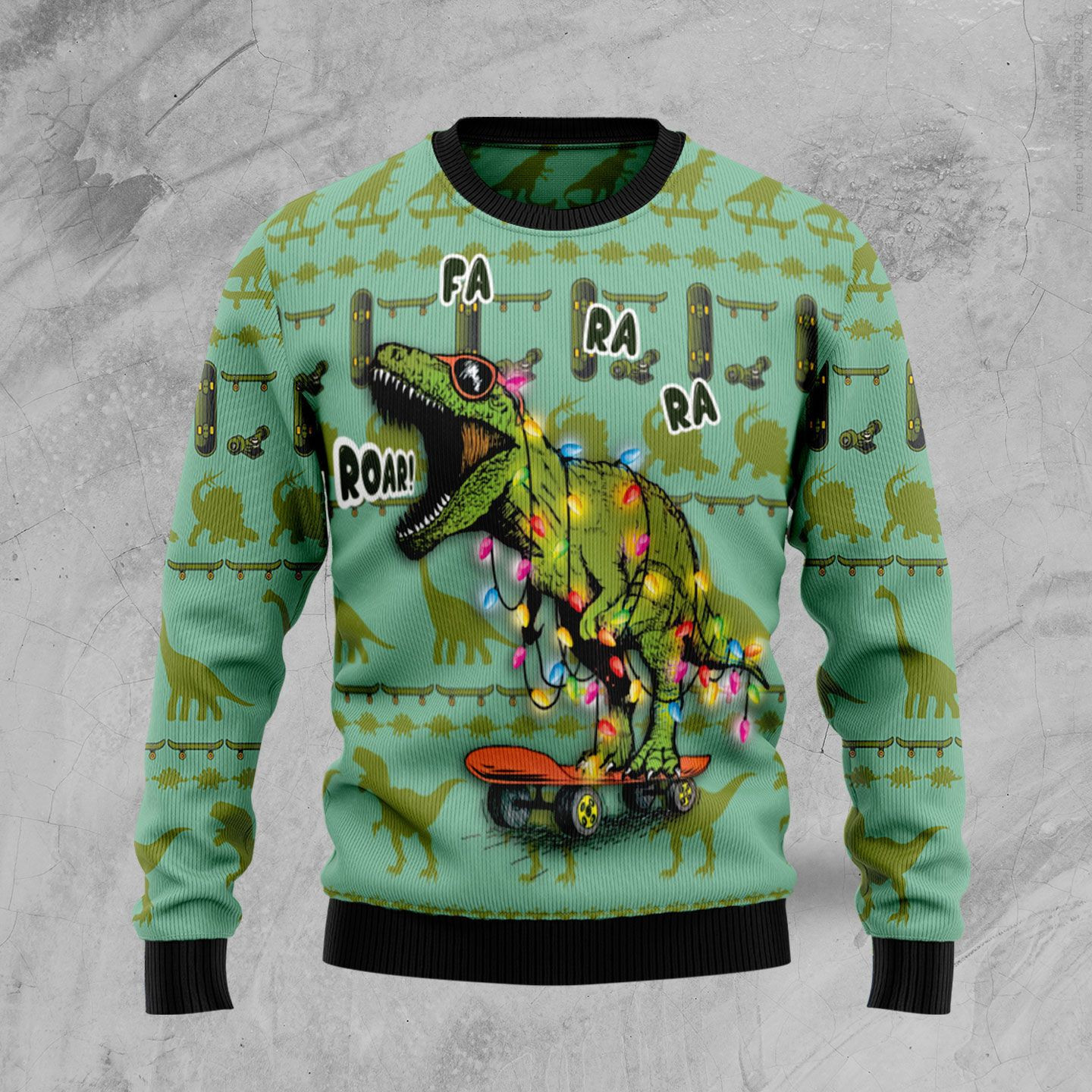 Skateboard Dinosaur Ugly Christmas Sweater, Perfect Holiday Gift