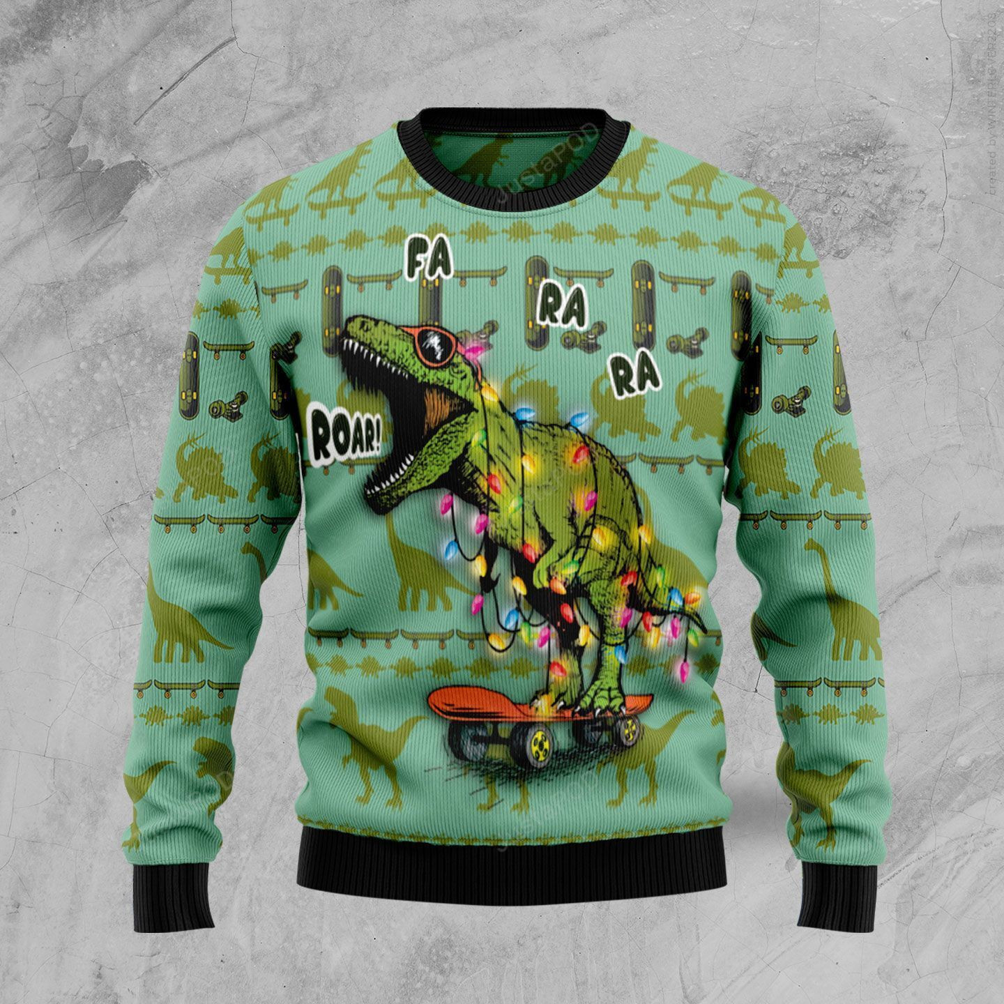 Skateboard Dinosaur Ugly Christmas Sweater, Perfect Holiday Gift