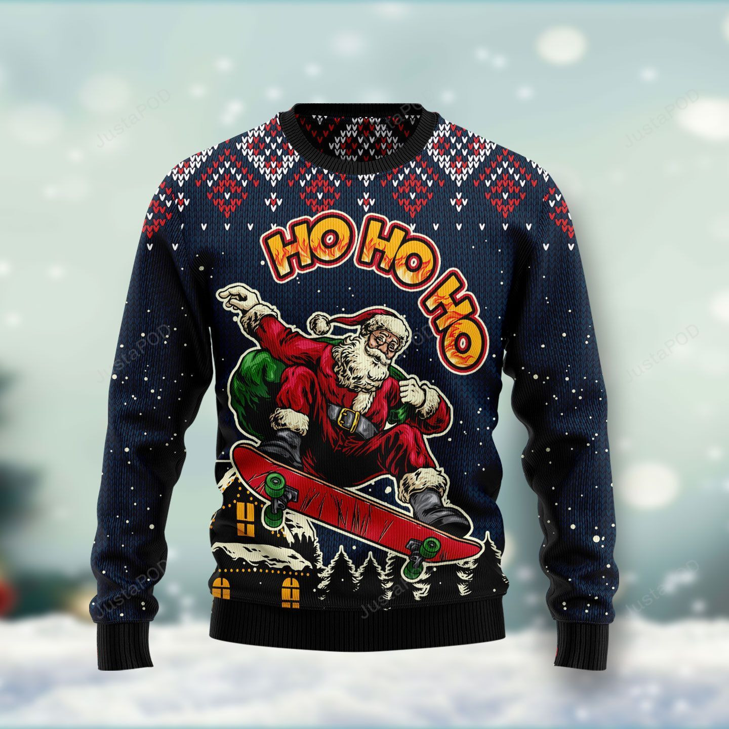 Skater Santa Claus Ho Ho Ho Ugly Christmas Sweater, Perfect Holiday Gift