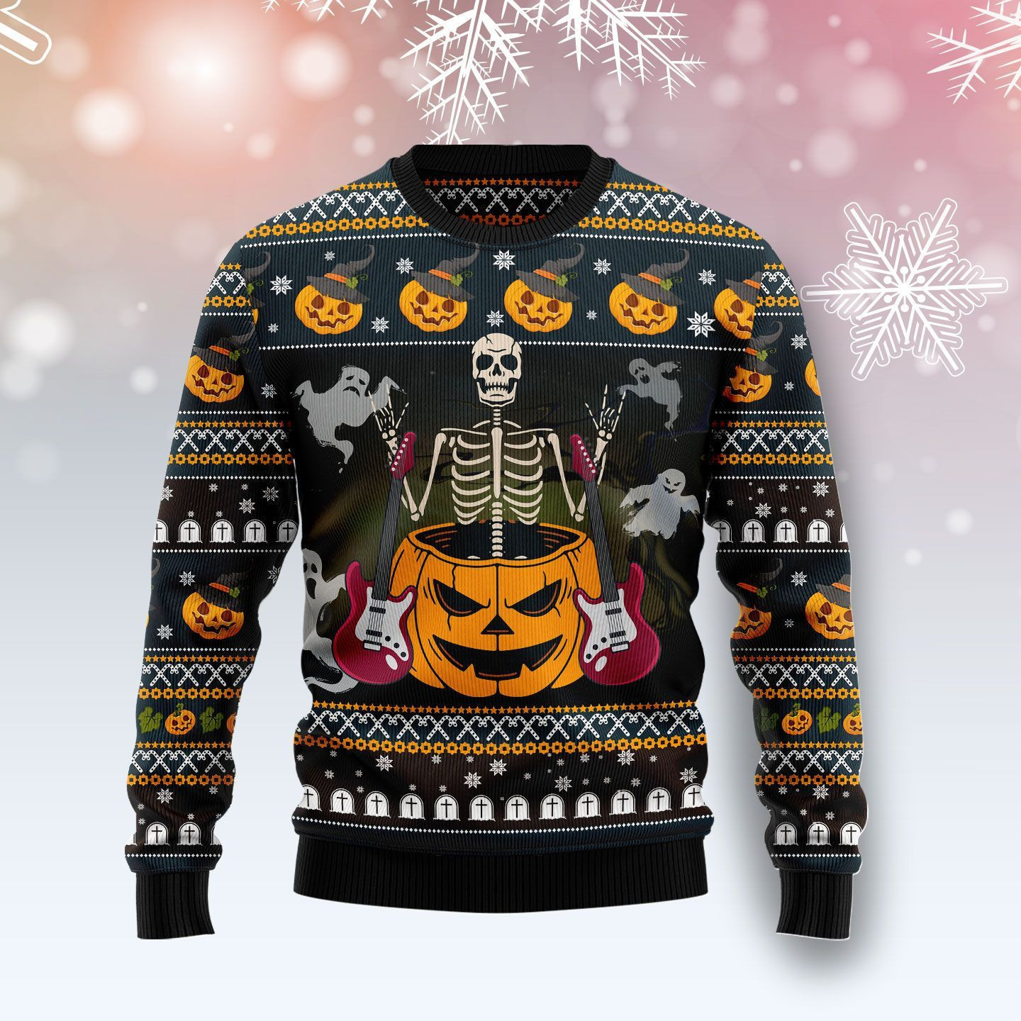 Skeleton Guitar Ugly Christmas Sweater,