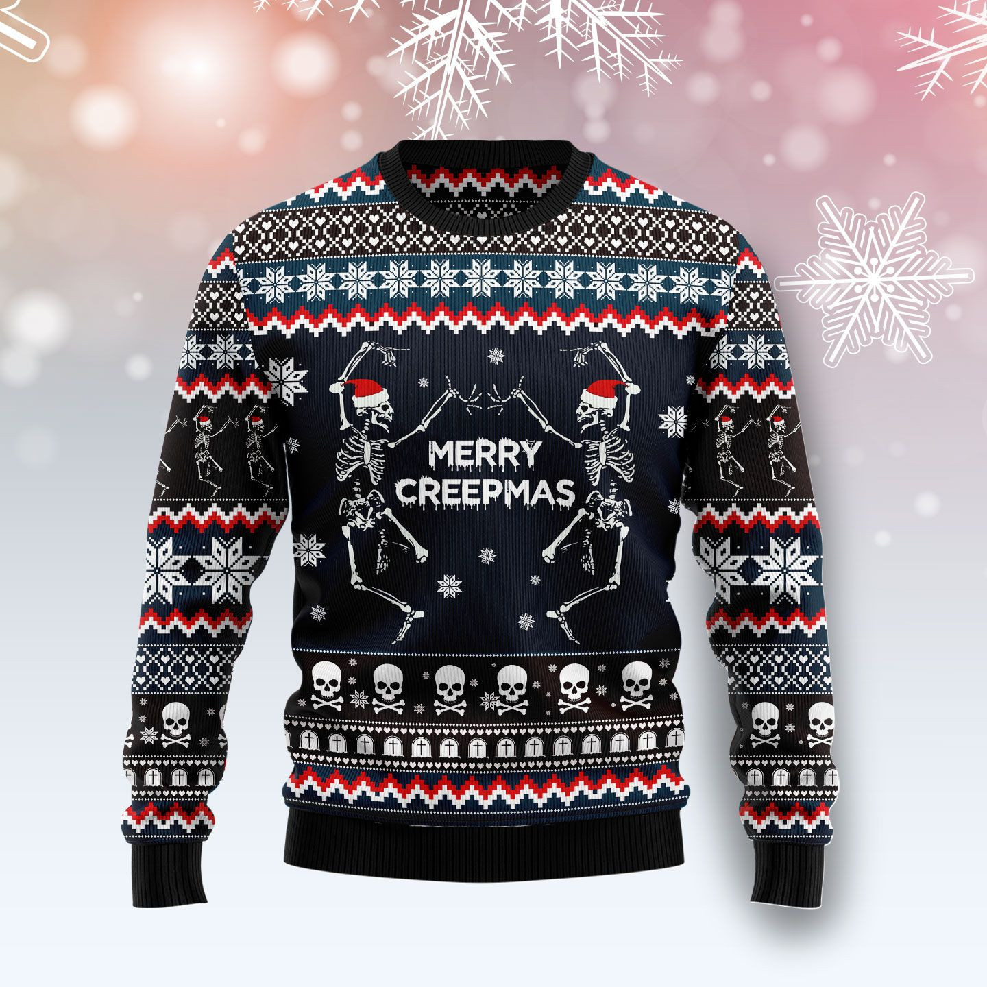 Skeleton Merry Creepmas Ugly Christmas Sweater, Perfect Holiday Gift