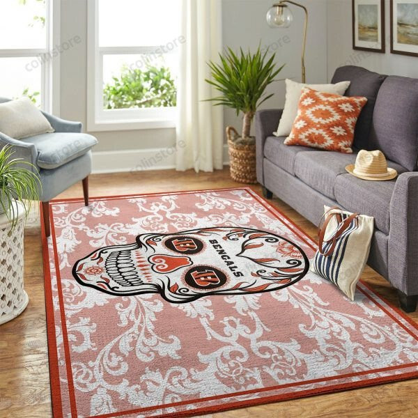 Skull Calavera Cincinnati Bengals Living Room Rectangle Area Rug – Full Print Carpet For Living Room & Bedroom Home Decor