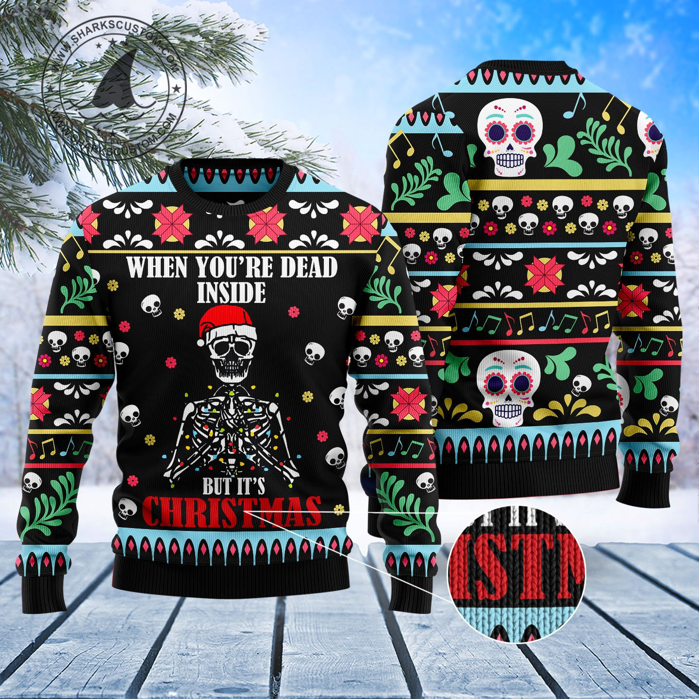 Skull Christmas Inside Ugly Christmas Sweater, Perfect Holiday Gift - Image 3