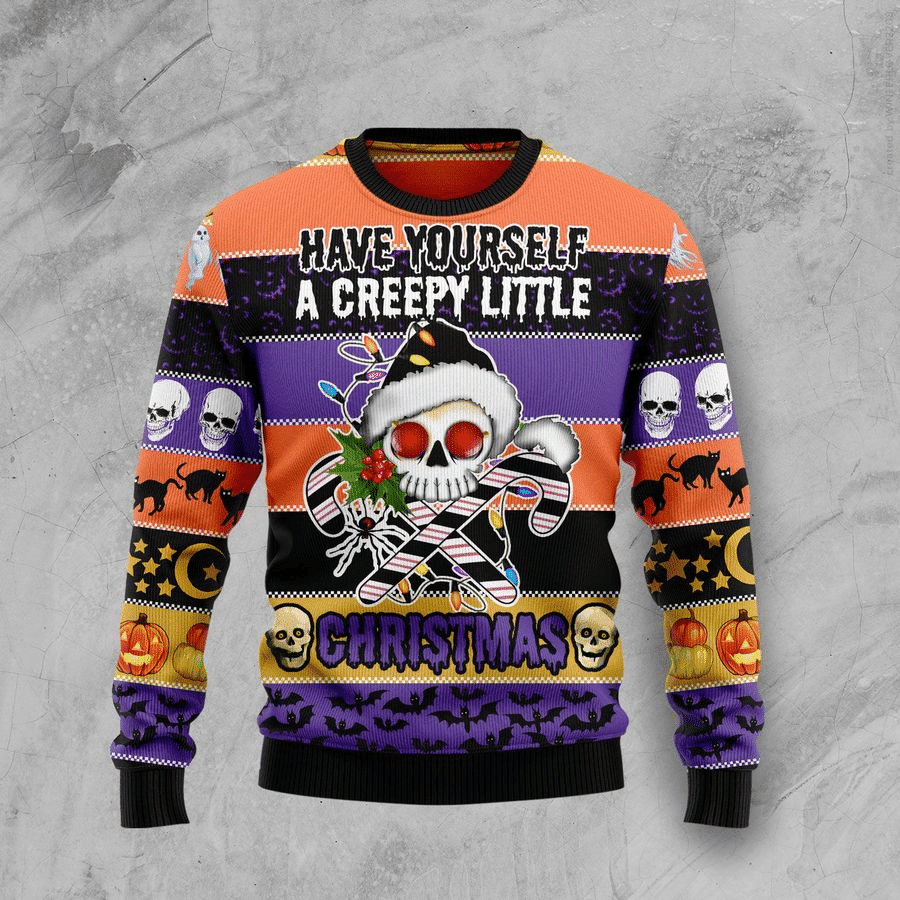 Skull Creepy Halloween Ugly Christmas Sweater, Perfect Holiday Gift