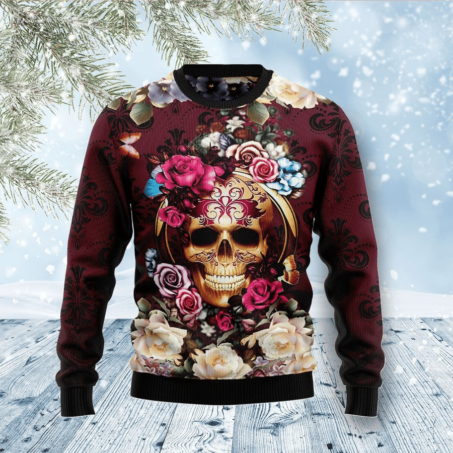 Skull FLower Ugly Christmas Sweater, Perfect Holiday Gift