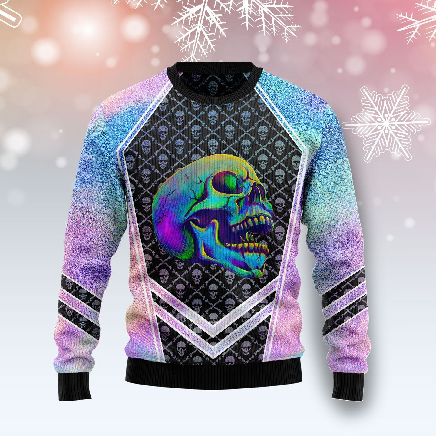Skull Hologram Ugly Christmas Sweater, Perfect Holiday Gift