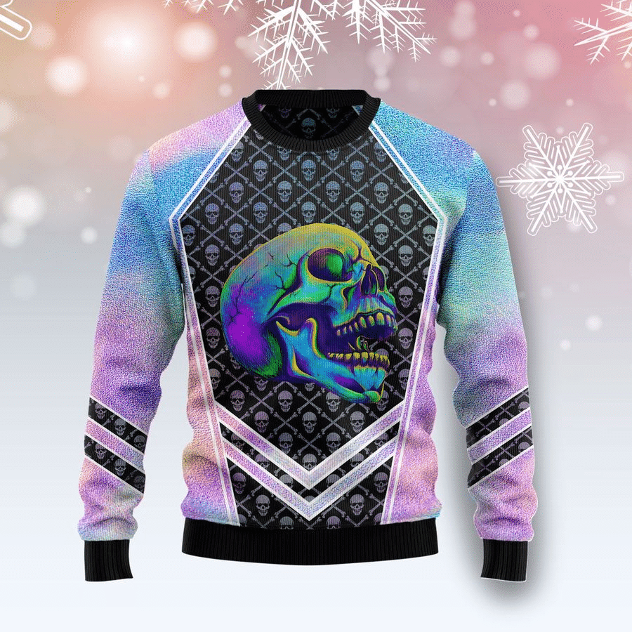 Skull Hologram Ugly Christmas Sweater, Perfect Holiday Gift