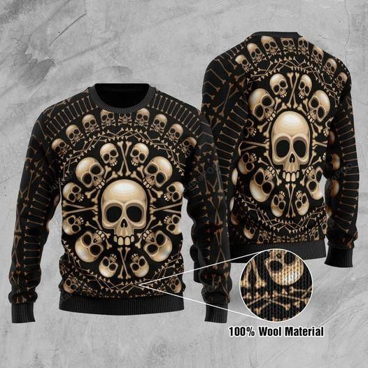 Skull Pattern Ugly Christmas Sweater, Perfect Holiday Gift