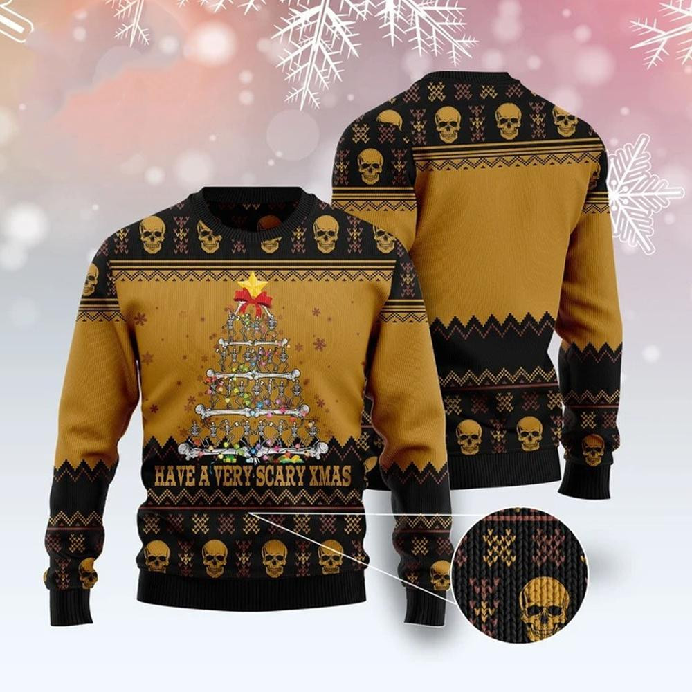 Skull Very Scary Ugly Christmas Sweater, Perfect Holiday Gift