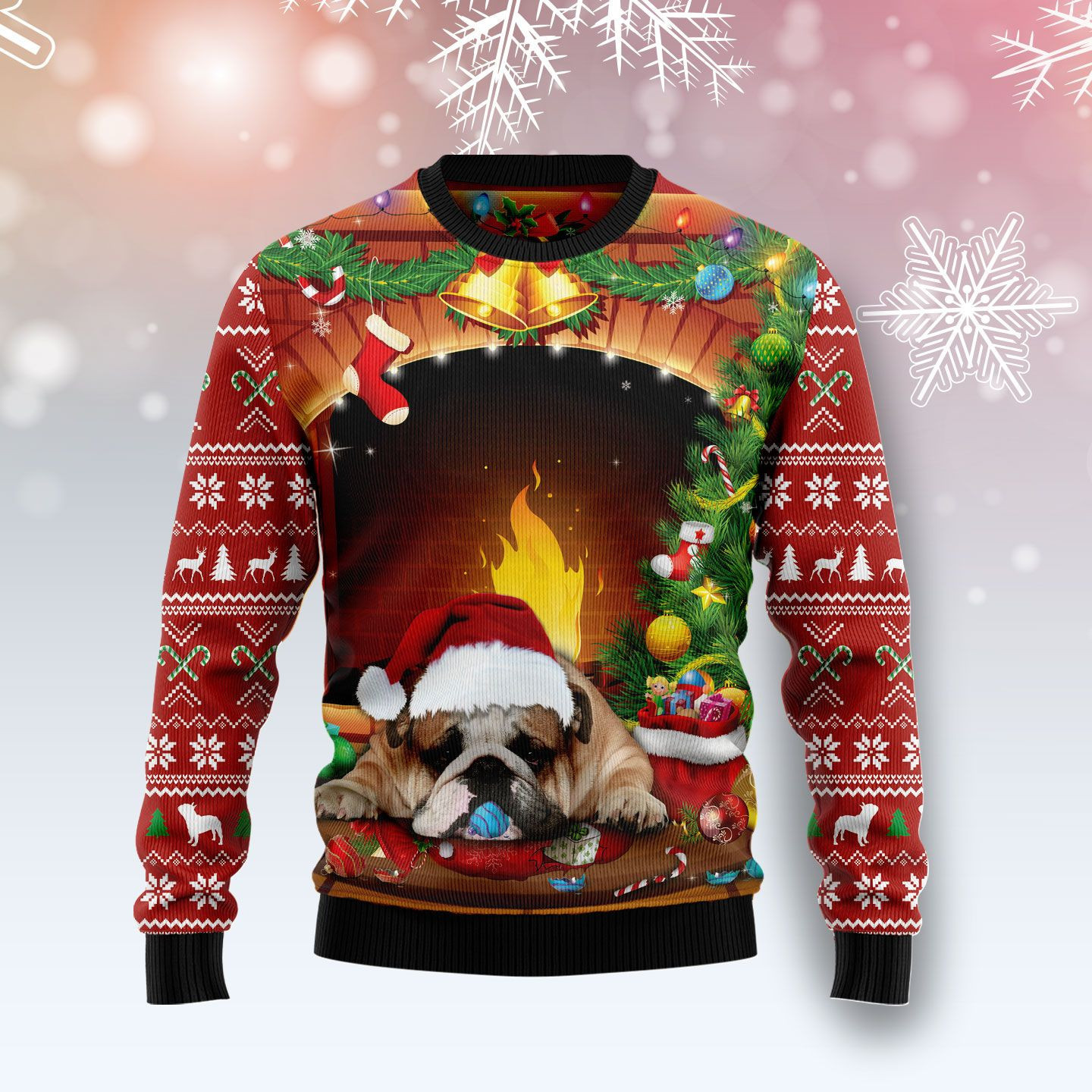 Sleeping Bulldog Ugly Christmas Sweater Perfect Holiday Gift