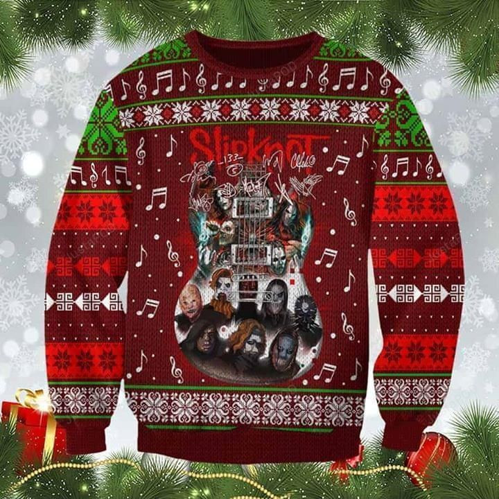 Slipknot Signatures Guitar Ugly Christmas Sweater, Perfect Holiday Gift