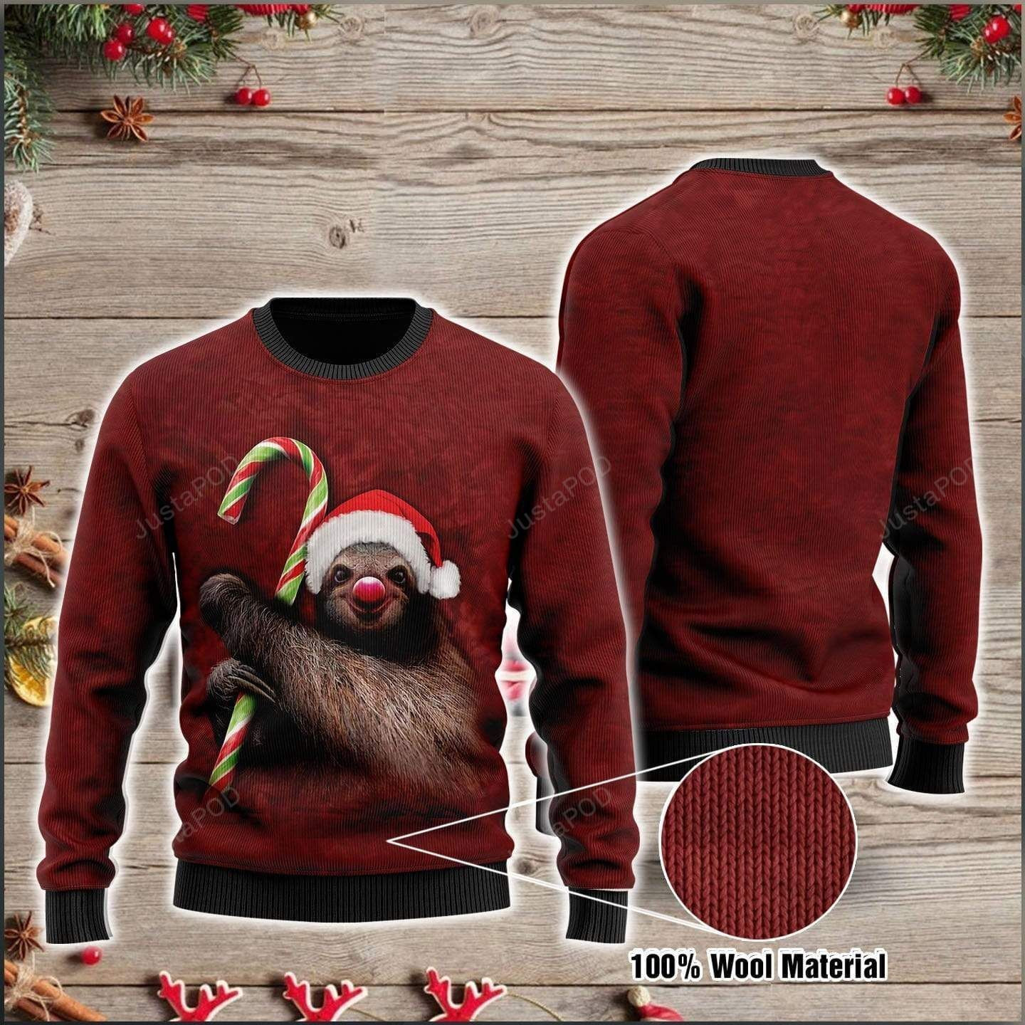 Sloth Candy Cane Ugly Christmas Sweater, Perfect Holiday Gift