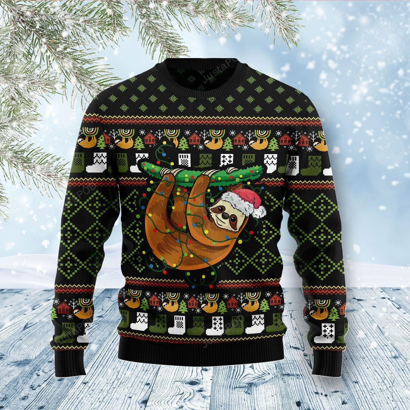 Sloth Light Ugly Christmas Sweater,