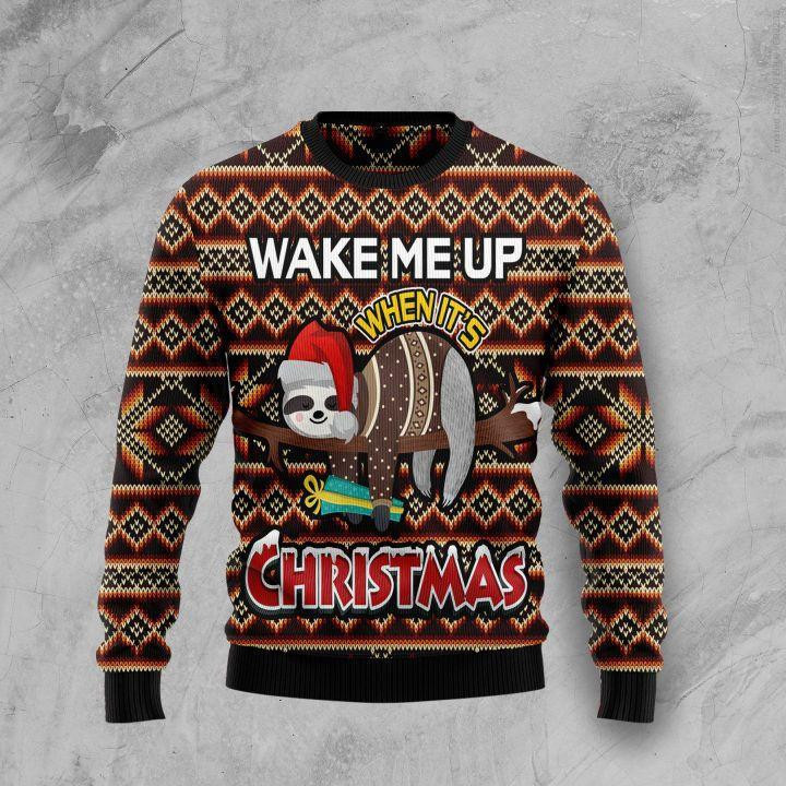Sloth Wake Me Up Ugly Christmas Sweater, Perfect Holiday Gift