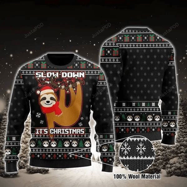 Slow Down But Its Christmas Sloth Ugly Christmas Sweater, Perfect Holiday Gift