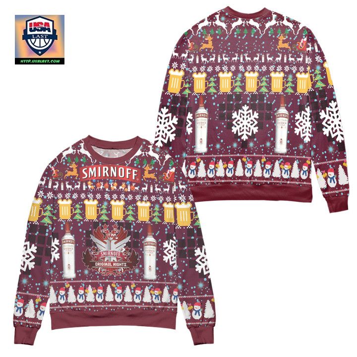 Smirnoff Vodka Snowman Pine Tree Pattern Ugly Christmas Sweater