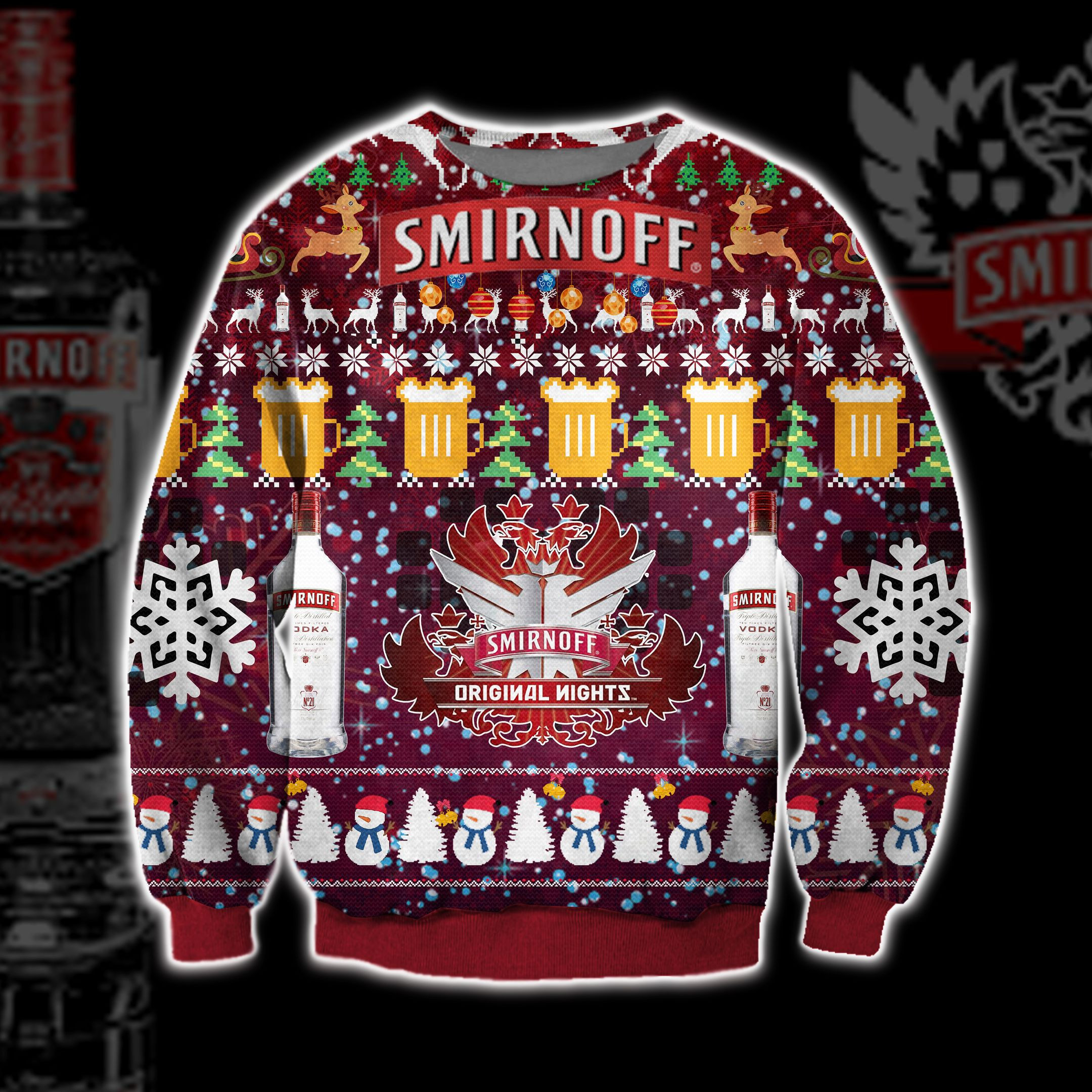 Smirnoff Vodka Wine Knitting Pattern 3D Print Ugly Christmas Sweater