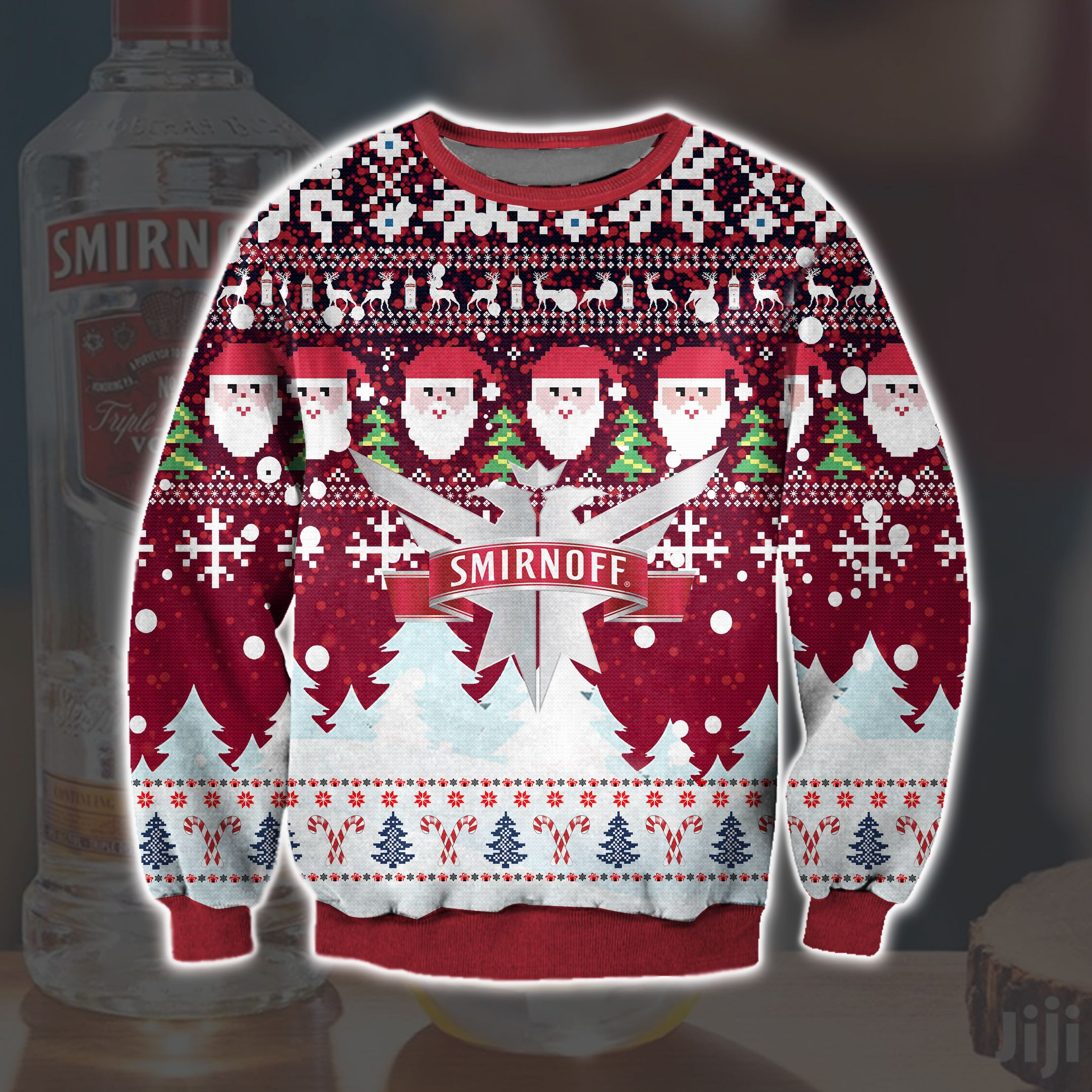 Smirnoff Vodka Wine Knitting Pattern 3D Print Ugly Christmas Sweater