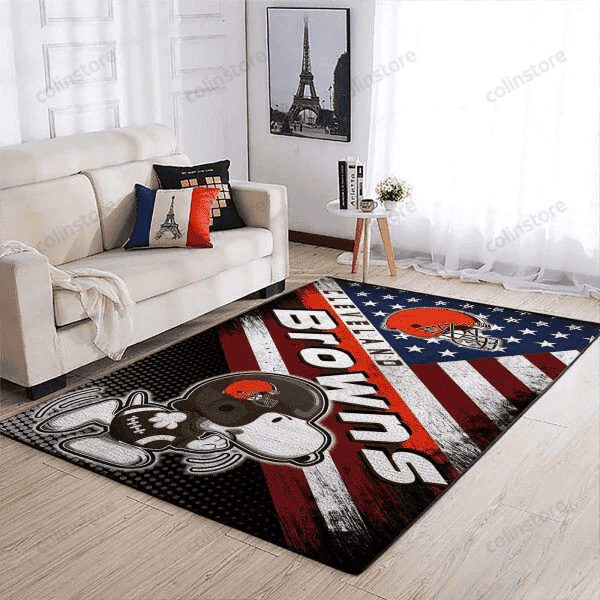 Snooopy Cleveland Browns 3D Rectangle Area Rug – Full Print Carpet For Living Room & Bedroom Home Decor