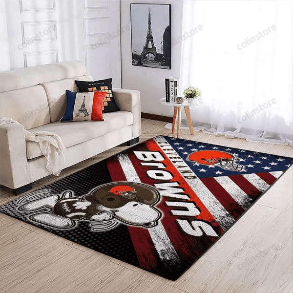 Snooopy Cleveland Browns 3D Rectangle Area Rug – Full Print Carpet For Living Room & Bedroom Home Decor