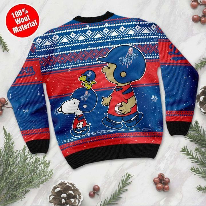 Snoopy And Charlie Brown Los Angeles Dodgers Ugly Christmas Sweater,