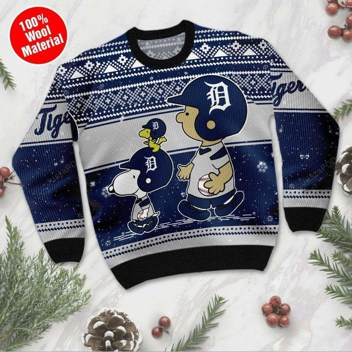 Snoopy Charlie Brown Detroit Tigers Ugly Christmas Sweater, Perfect Holiday Gift