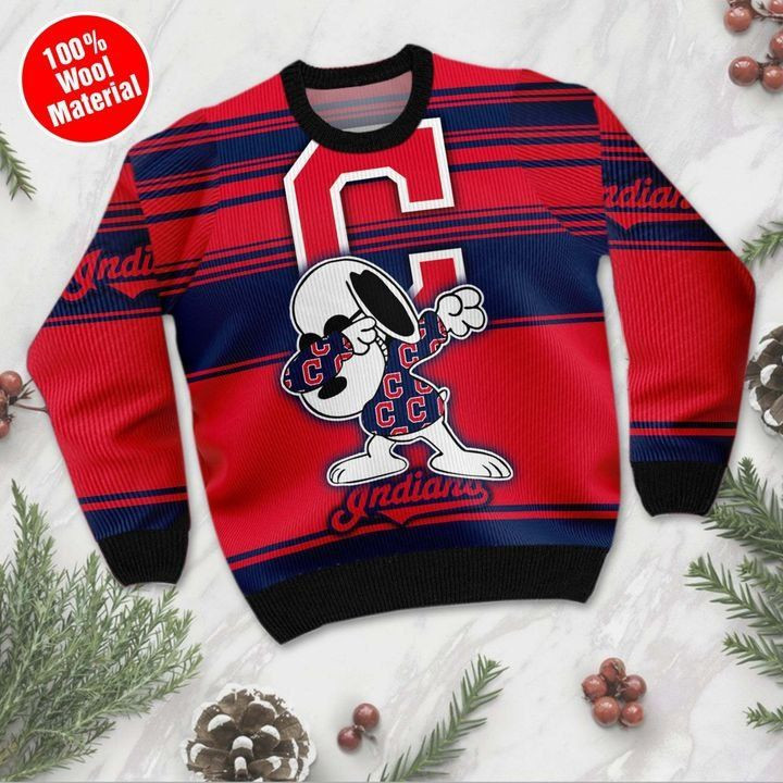 Snoopy Cleveland Indians For Fans Ugly Christmas Sweater, Perfect Holiday Gift