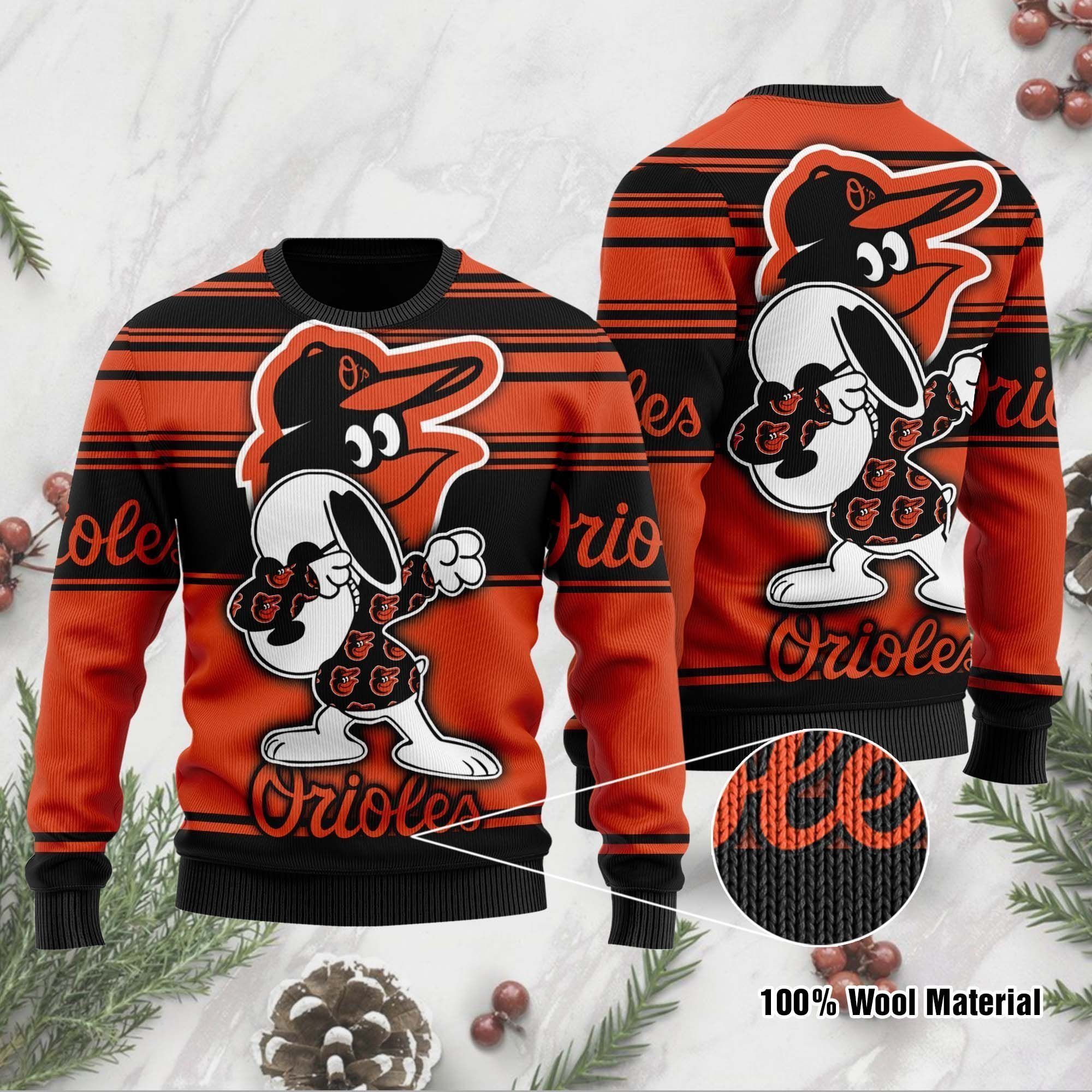 Snoopy Love Baltimore Orioles For Baseball MLB Fans Ugly Christmas Sweater