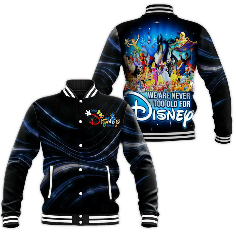 Snow Princess & Peter Pan Tinker Bell Aladdin Dumbo Disney Baseball Jacket for Men & Women | Cartoon Fan Gift