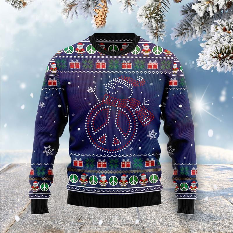 Snowman Peace Sign Ugly Christmas Sweater, Perfect Holiday Gift