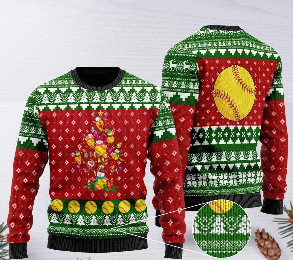 Softball Christmas Tree Ugly Christmas Sweater, Perfect Holiday Gift