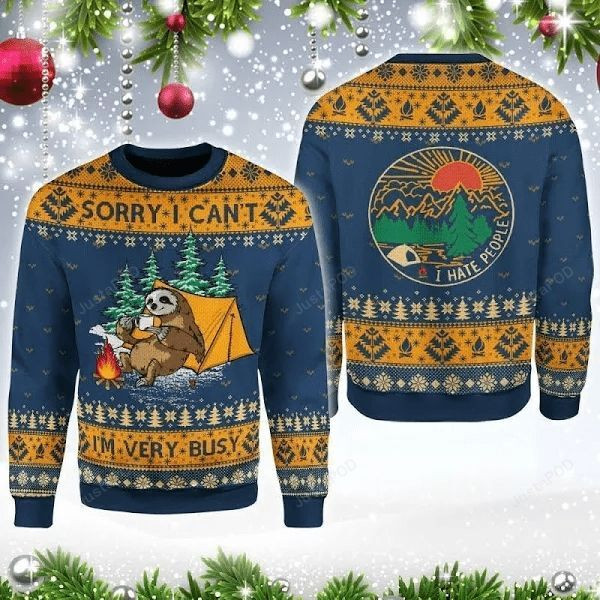 Sorry I Can'T Lazy Sloth Navy Blue Ugly Christmas Sweater, Perfect Holiday Gift