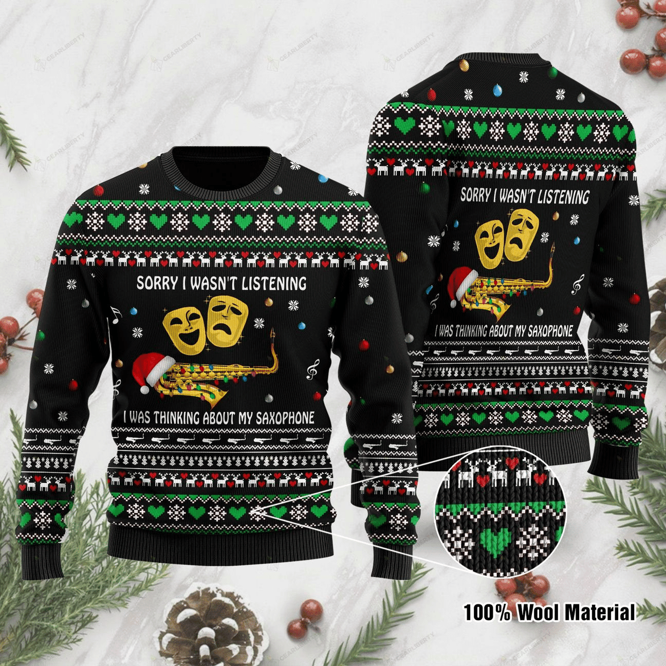 Sorry I Wasnt Listening I Was Thinking About My Saxophone Ugly Christmas Sweater, Perfect Holiday Gift